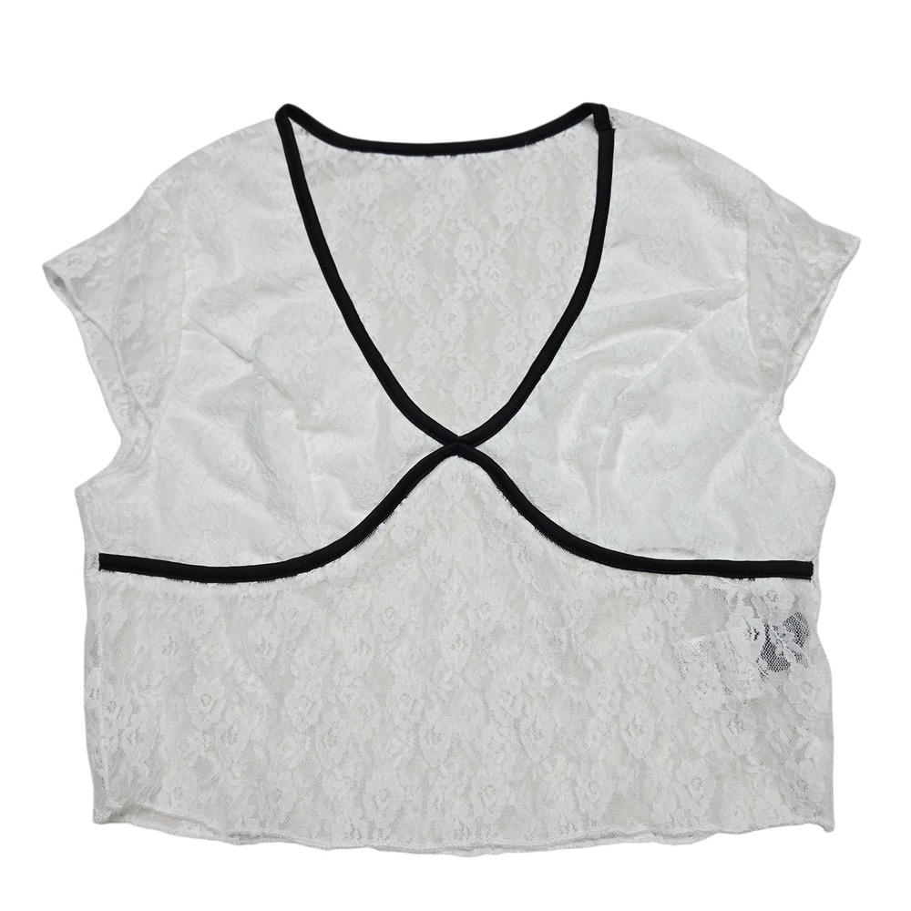 Shein Crop Top Womens Juniors Small White Sheer Floral Lace V Neck Baby Doll